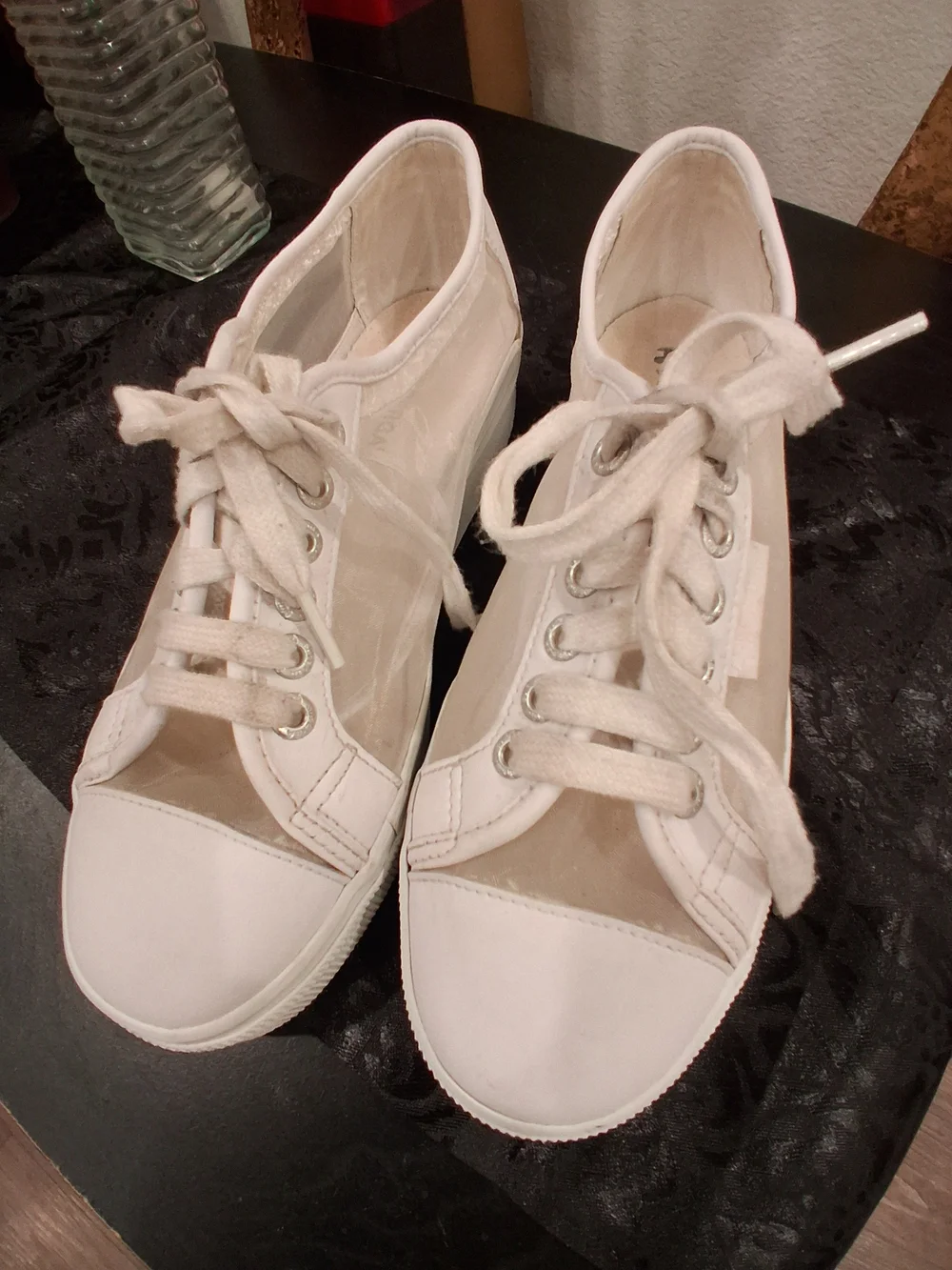 Superga Lulus White Clear-Panel Platform Sneakers Size 8.5 - Picture 2 of 9